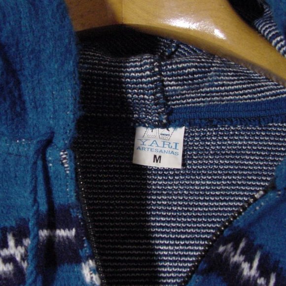 Vtg Yari Artesanias Tribal Native Indian Hippie Blue Wool Sweater Sz M - Picture 2 of 7